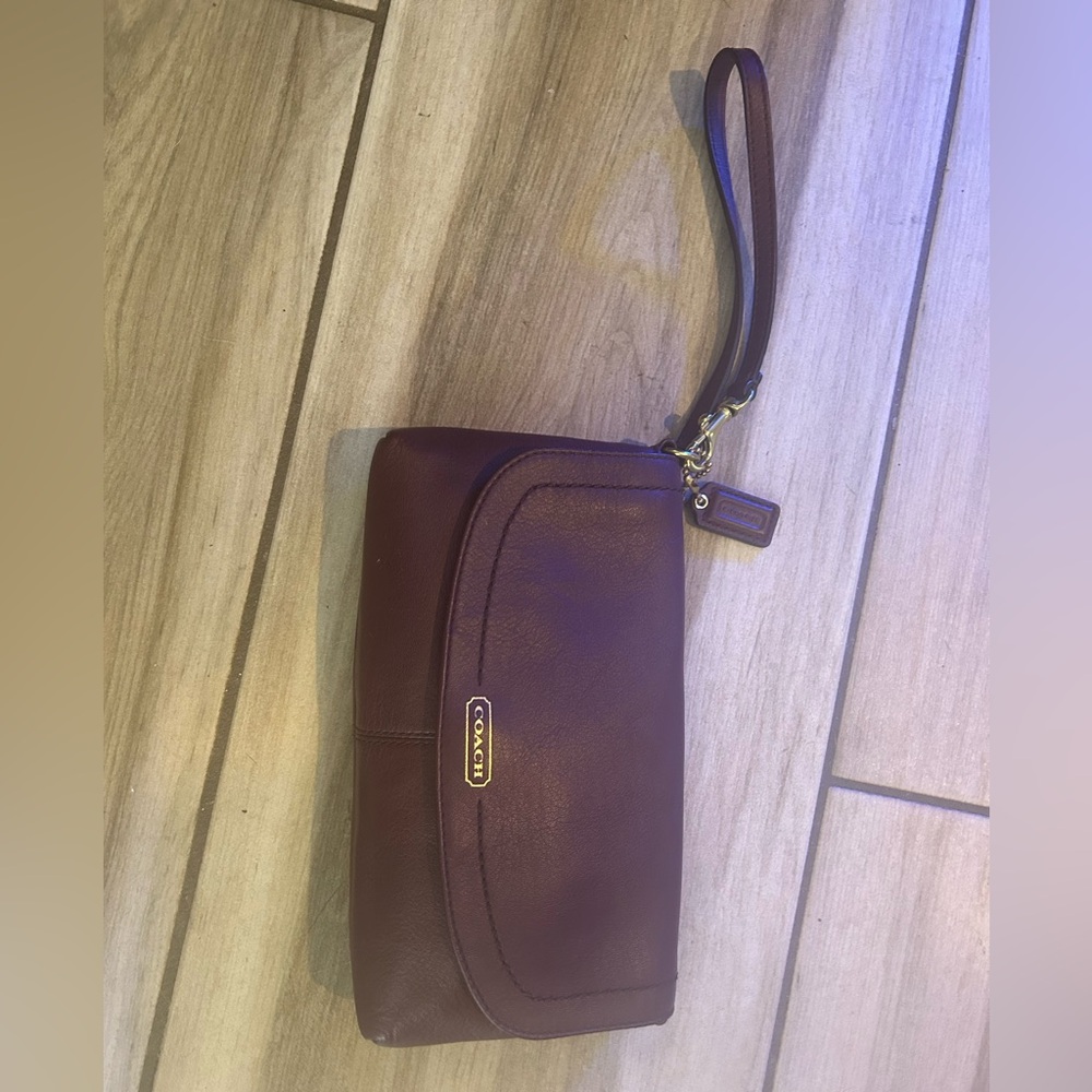Coach Women's Burgundy Leather Wristlet Clutch